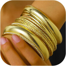 Gold Bangles Set for Women Textured Stackable 9-Piece