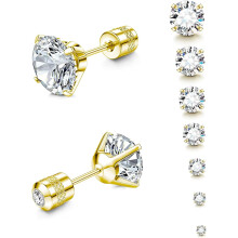 Gold CZ Stud Earrings Set for Multiple Piercings 7 Sizes