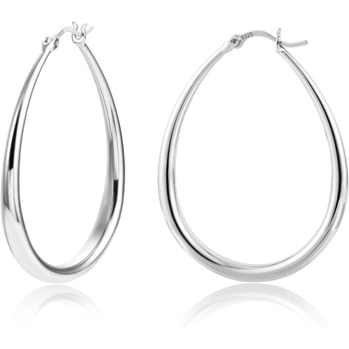 Sterling Silver Oval Hoop Dangle Earrings Hypoallergenic