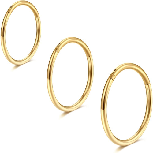 18k Gold Hinged Hoop Earring Set 6mm 8mm 10mm