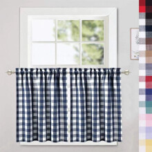 Kitchen Curtains Navy Blue White Buffalo Plaid 30 Inch 2