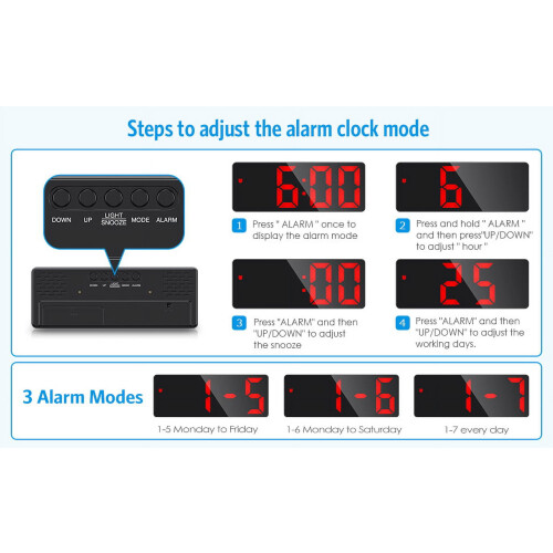 ORIA LED alarm clock with temperature display 6.5 inch red 1