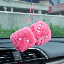 Car Hanging Furry Dice Pink Plush Rearview Mirror Ornament