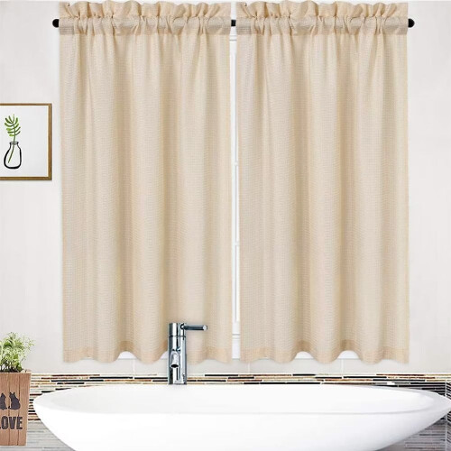 Short Waffle Weave Tier Curtains for Bedroom Kitchen