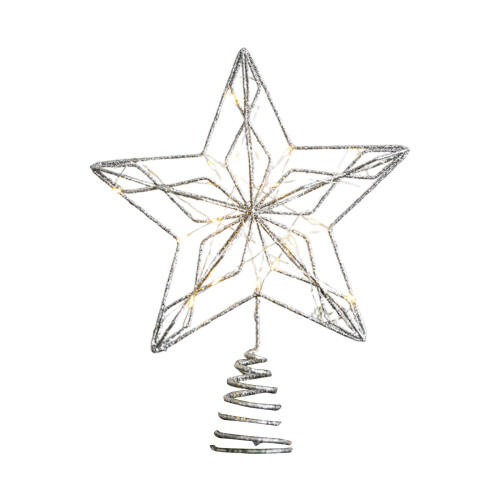 Harliver Silver Christmas Tree Topper Star with Warm White
