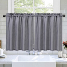 Kitchen Curtain Gray Waffle Woven 30x30 Inch Short Tier 2