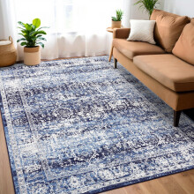 Haperlare Covoare Bohemiane, 5'x7', Lavabile, Ultra-Subțiri, Albastre, pentru Dormitor, Antiderapante, Moale, Rezistente la Pete, pentru Camera de