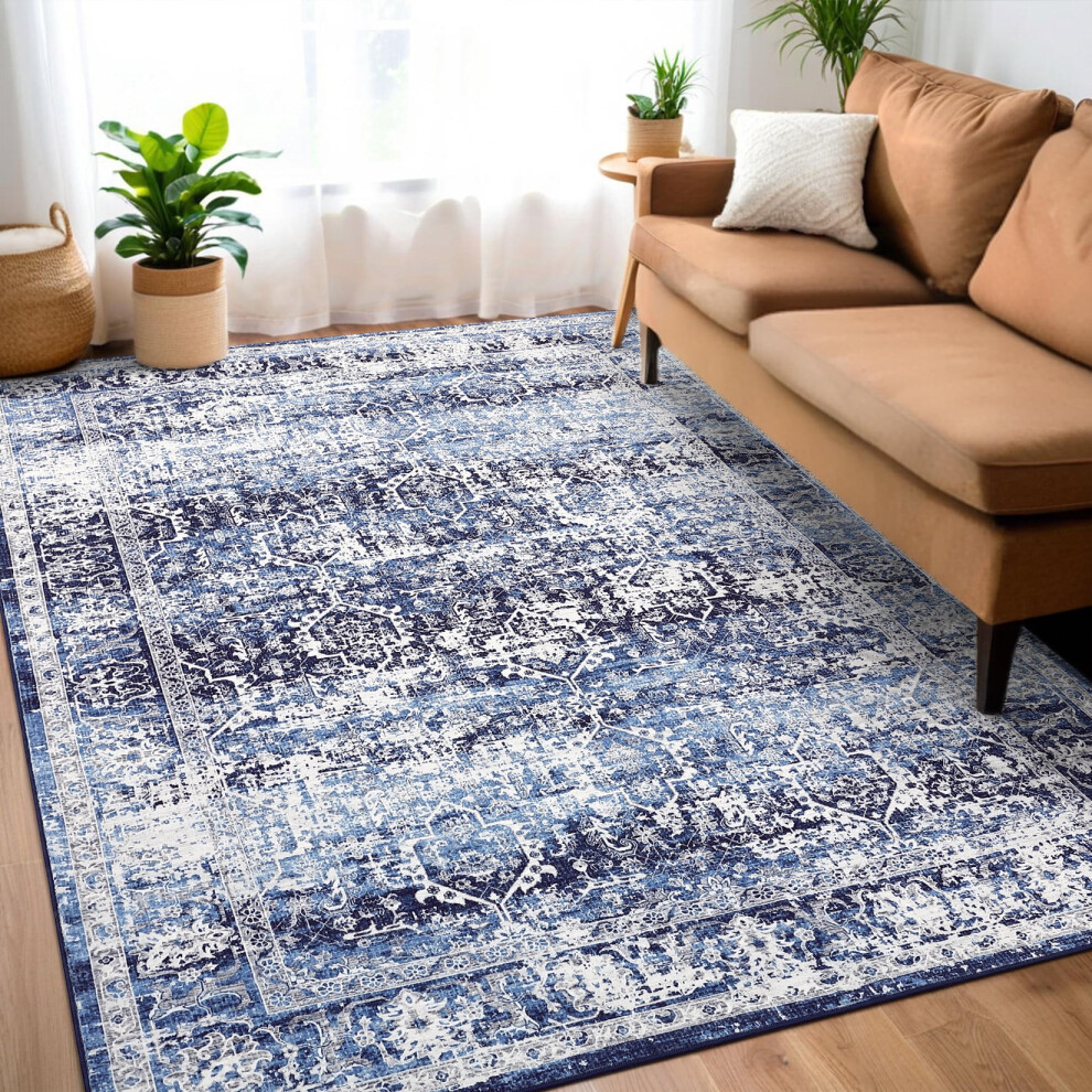 Haperlare bohemian area rug 5'x7' blue ultra-thin washable