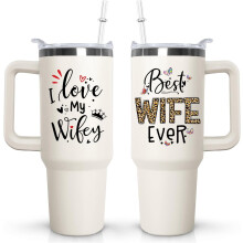 Wife Tumbler Vacuum Insulated 40 oz with Handle and Straw