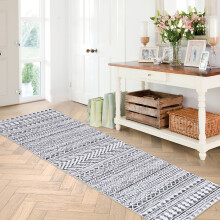 Runner Rug Boho Geometric 2x10 Ft Gray White Washable