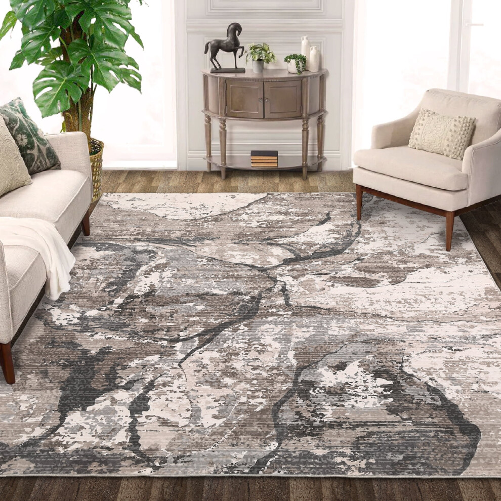 Modern Abstract Washable Area Rug Brown 5'x7'