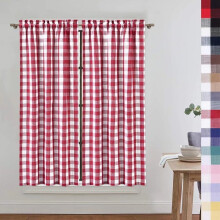 Red White Buffalo Plaid Kitchen Curtains 26"W x 45"L 2