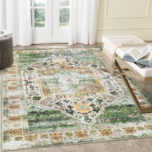Orange green vintage oriental area rug machine washable