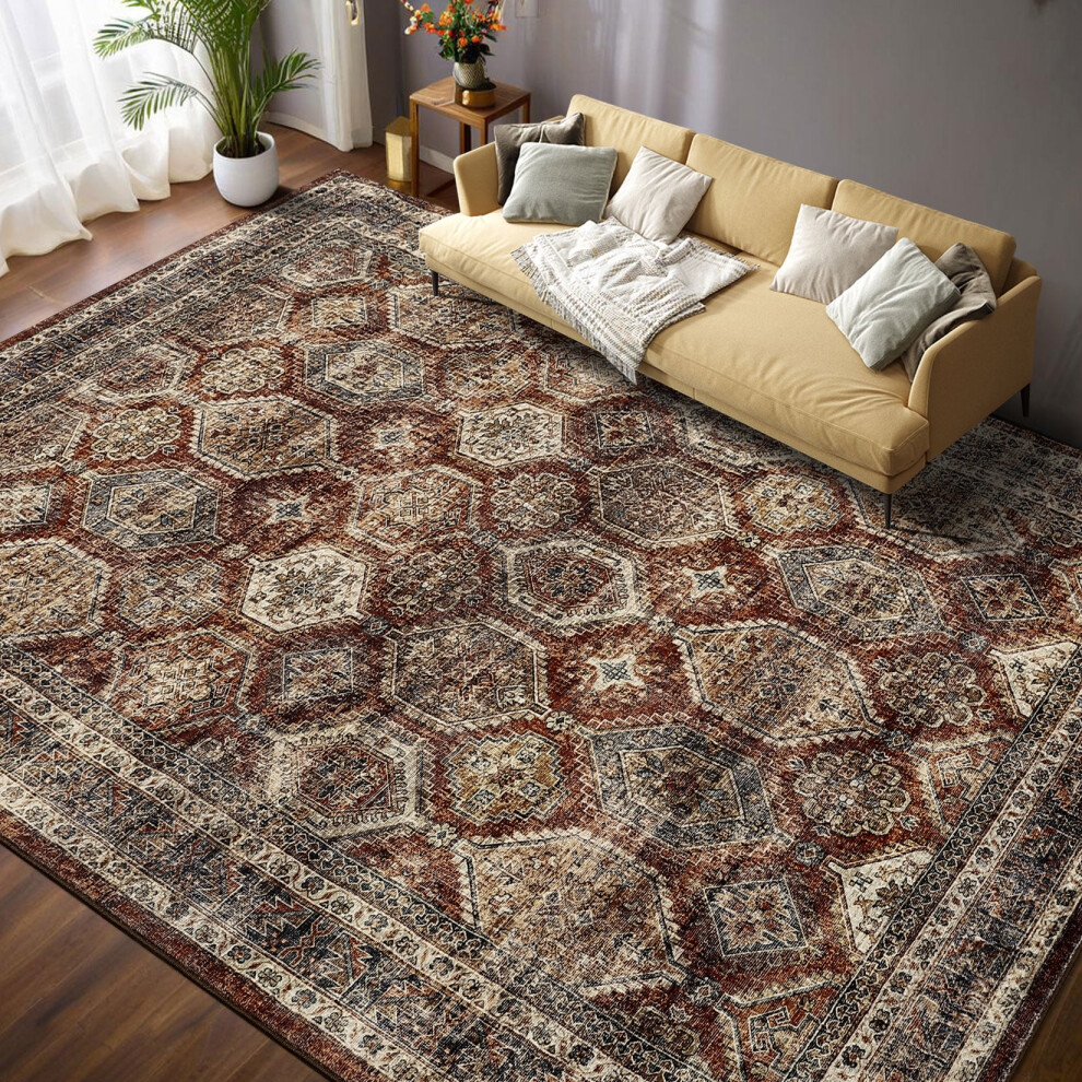 Floral distressed area rug washable stain-resistant 5'x7'