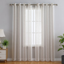 Sheer Window Curtains Farmhouse Stripe Beige 52" x 84" 2