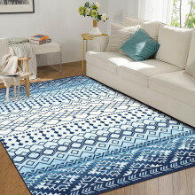 Moroccan area rug washable non-slip blue 4' x 6'
