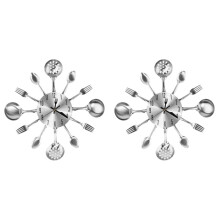 2X Metal Kitchen Cutlery Wall Clock 14 Inch with Fork Spoon 3D Non Ticking Quartz Watch Clock Silver