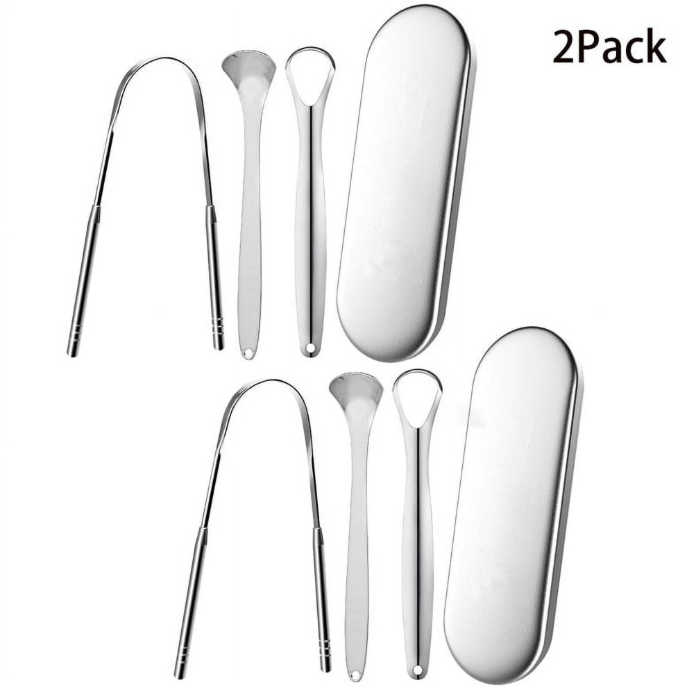 Stainless Steel Tongue Scraper Set with Case 2 Pack
