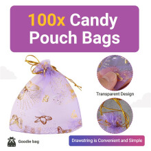 100 Pcs Sachet Sac Pochette Cadeau Bijou Organza Mariage Rangement 10cmX12cm-Violet