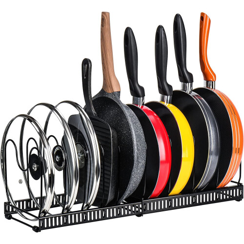 Expandable Pot and Pan Organizer Rack with 10 Adjustable