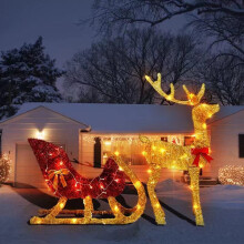 Lighted Reindeer with Sleigh Outdoor Decor Set of 2