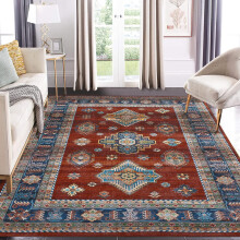 Vintage rug washable stain-resistant boho carpet 5' x 7' red