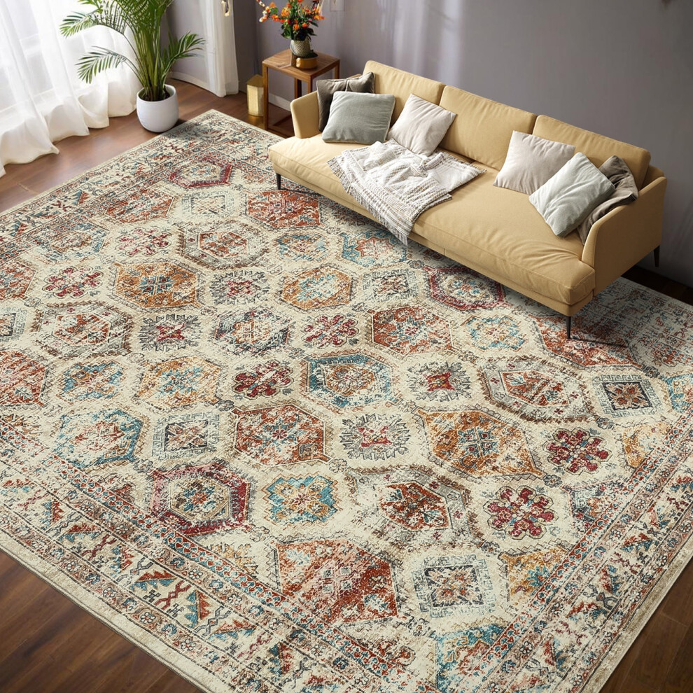 Floral distressed area rug washable stain-resistant 5'x7'