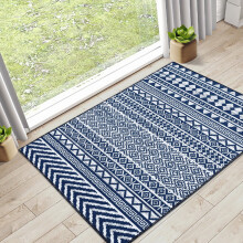 Boho area rug navy blue geometric 2 ft x 3 ft