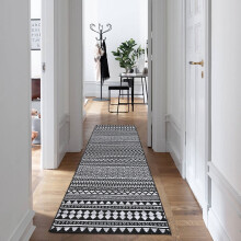 Chenille Bohemian Runner Rug 2x12 Ft Low Pile Black