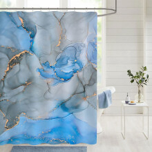 Abstract blue grey marble shower curtain 71 x 71 inches