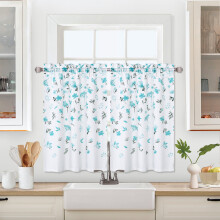 Green Leaf Cafe Curtains Blue 26x24 Inch Set of 2