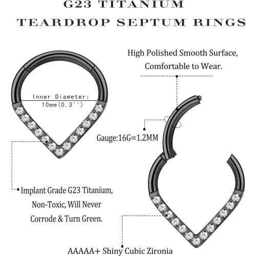 Jstyle Titanium Daith Piercing Ring Gold 16G 2 Pcs 1