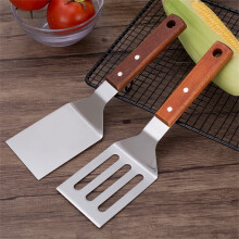 Stainless Steel Slotted Spatula Set with Wooden Handle 2 Pcs