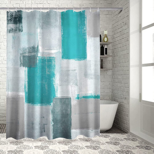 Teal abstract shower curtain polyester 72x72 inch