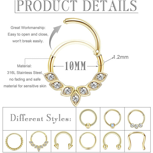 Stainless Steel Septum Rings Set 9PCS 8mm 1