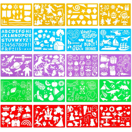 Kids Drawing Stencils Set Plastic 20 pcs 300+ patterns