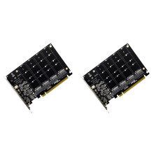 2X 4 Port M.2 NVMe SSD to PCIE X16M Key Hard Drive Converter Reader Expansion Card, 4 X 32Gbps Transfer Speed
