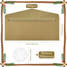 TRAHOO Christmas Envelopes Brown Kraft Snowflake 200 pcs