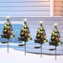 Albero di Natale a LED solare per esterni, 66 cm, 20 LED, 4 colori (blu, rosso, verde, giallo caldo), resistente alle intemperie