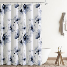Blue floral shower curtain navy white watercolor 72x72 in