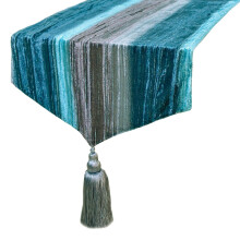 Teal blue ombre velvet table runner 14x36 inch