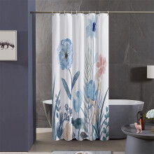 Watercolor Floral Shower Curtain Teal Blue 36x72 in