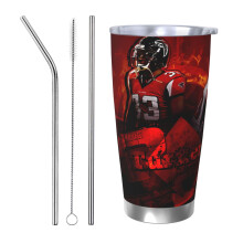 Falcons Football Team 304 roestvrijstalen thermosbeker van 590 ml met deksel en rietje, geschikt voor in de auto, voor warme en koude dranken.