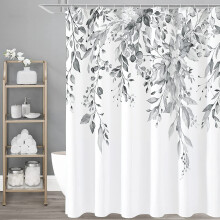 Grey eucalyptus shower curtain watercolor plant design
