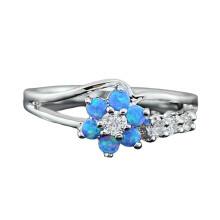 Women's rhinestone ring with faux opal flower design
