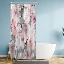 Shower Curtain Pink Grey Floral 36x72 Inches Water Resistant