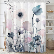 Floral shower curtain beige pink flowers polyester 72x72 in