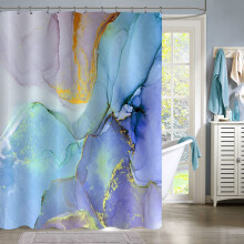 Shower Curtain Abstract Marble Blue Purple Gold 72x84