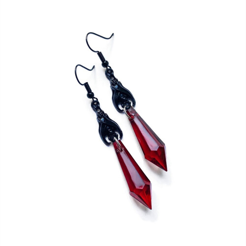 Women's vintage ruby/black gem drop earrings 1 pair
