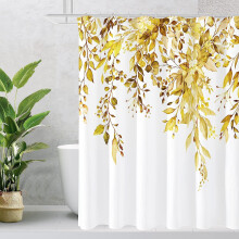 Yellow eucalyptus shower curtain watercolor plant design